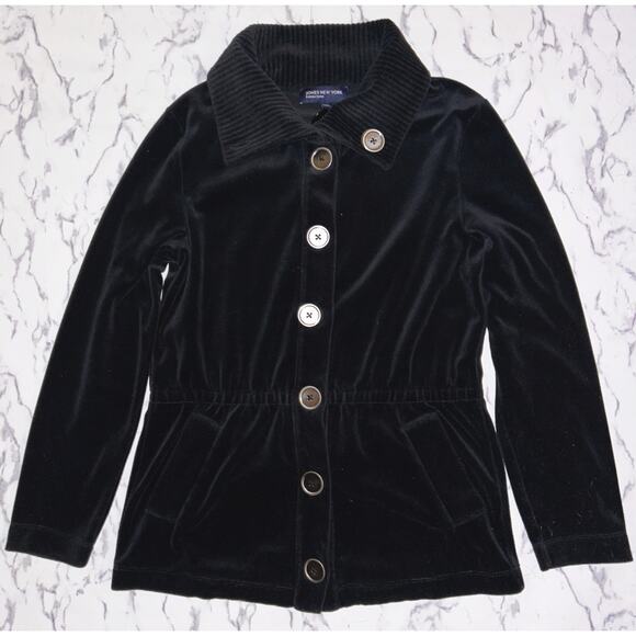 Jones New York Jackets & Blazers - Jones New York Velour Jacket Black with Gold Buttons Small